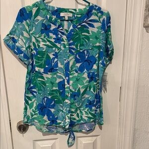 Coral Bay Blue and Green Floral Button-Down Shirt